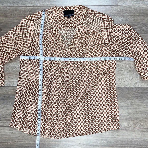 Cynthia Rowley Geometric Blouse Cream Brown M - Picture 8 of 16